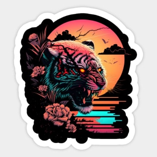 Tiger Head Retrowave Synthwave - 1980's Animal Print Sticker